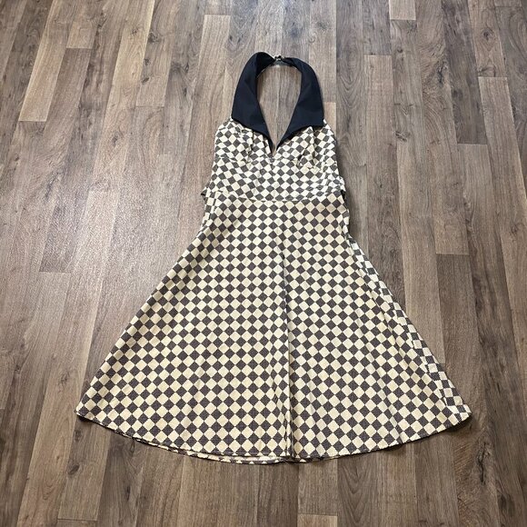 RockSteady Checkered A-Line Halter Dress Size S/M Rockabilly Pin Up - Picture 1 of 10
